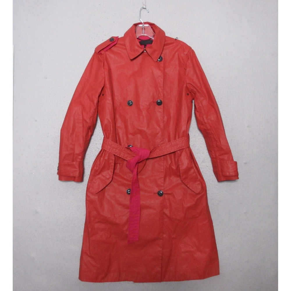 Rag & Bone Trench Coat Women‎ XS Red Waxed Classic Minimalist Belted Button